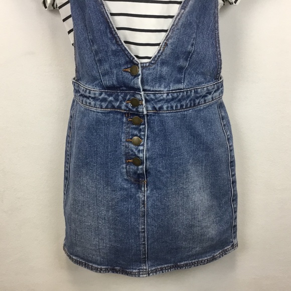 Billabong Warmin Up Indigo Overall Mini Dress Size M Retro Bohemian Costal - Picture 2 of 10